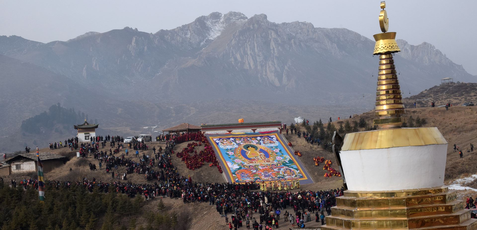 Fête Monlam (Fête de Nouvel An, Losar) à Temple Langmu