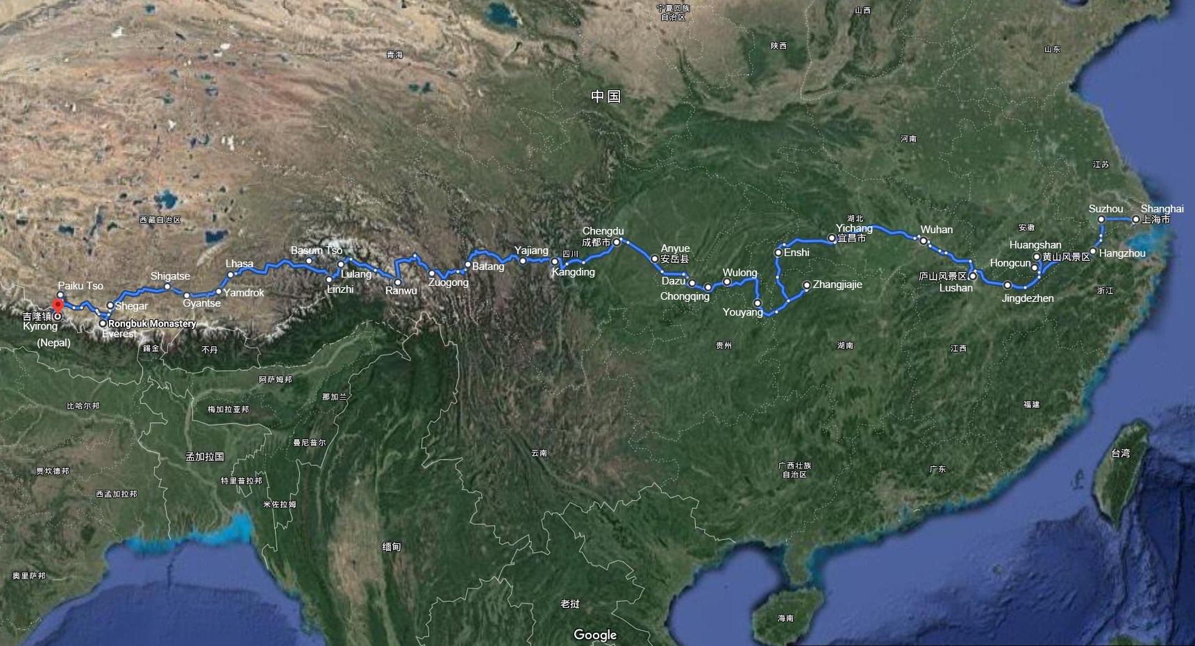 Self Drive Voyage sur Autoroute G318 de Shanghai à Népal