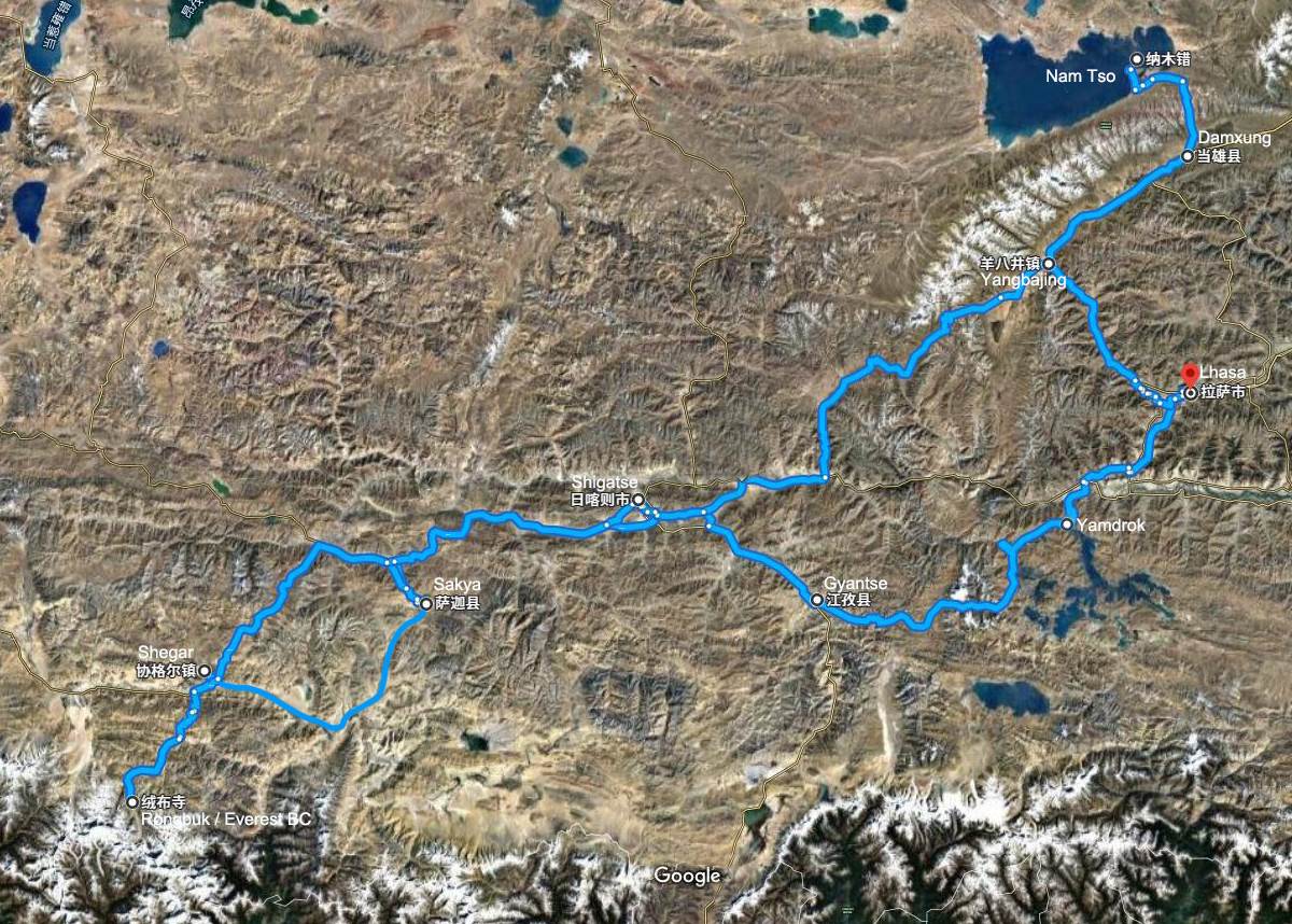 Voyage au Tibet à Moto Louée à Everest et au Lac Nam Tso