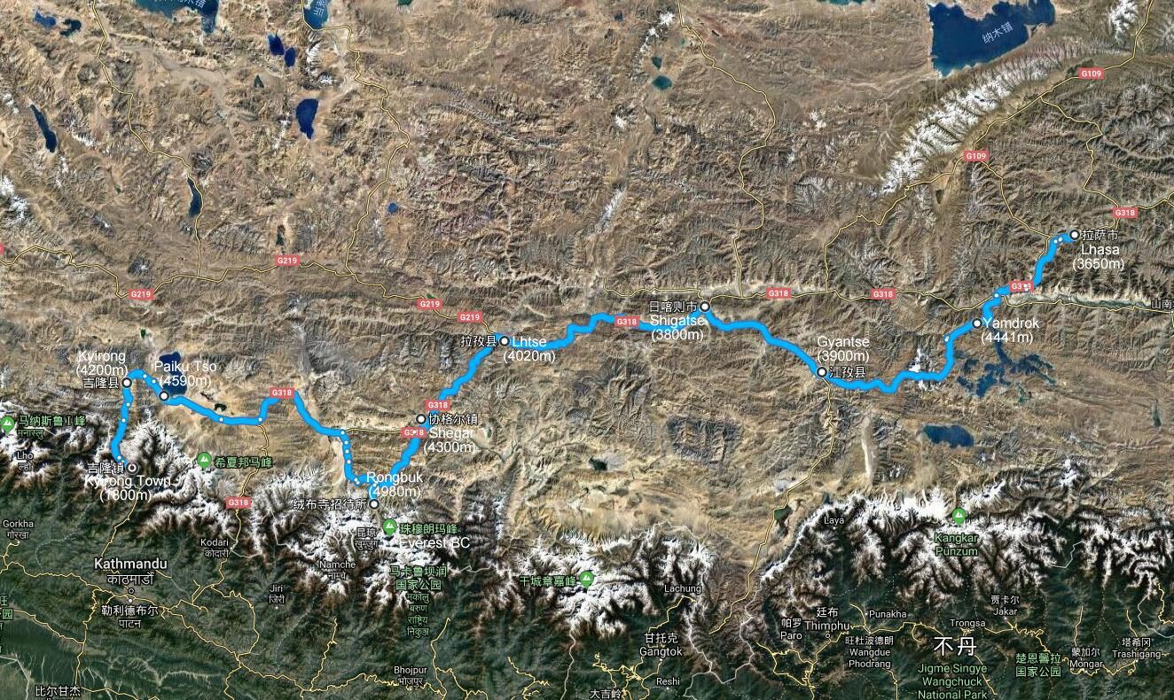 Voyage à Moto Louée de Lhassa via Everest BC à Kathmandu